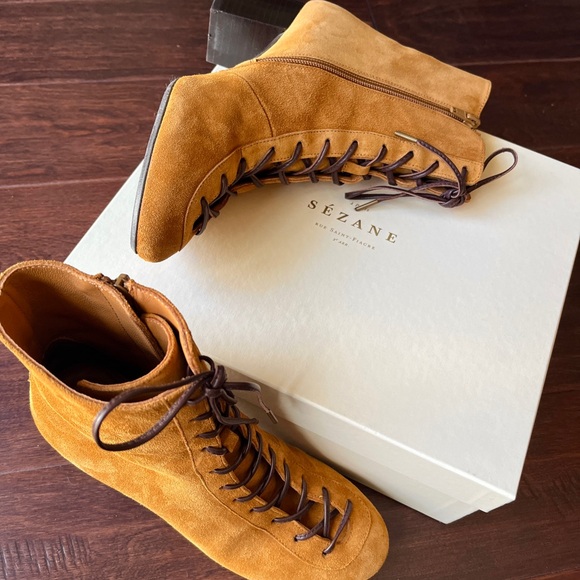 Sezane Sandy Suede Lace-Up Ankle Boots - Picture 2 of 10
